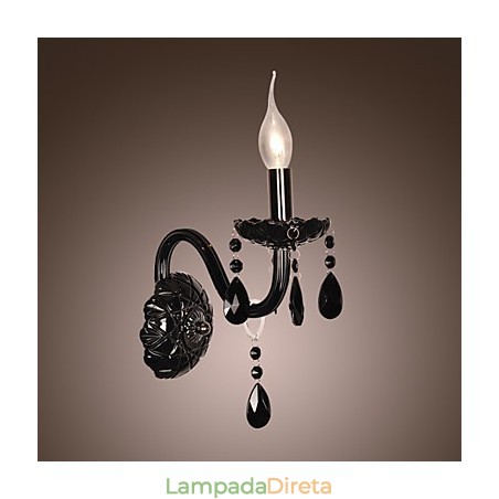 Luminária de parede de cristal preto com lâmpada de vela Luminária de parede de cristal preto com lâmpada de vela