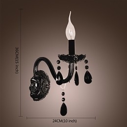 Luminária de parede de cristal preto com lâmpada de vela