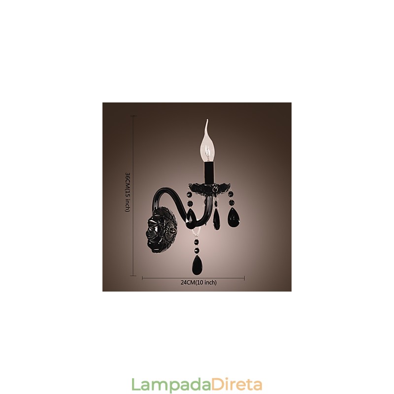 Luminária de parede de cristal preto com lâmpada de vela