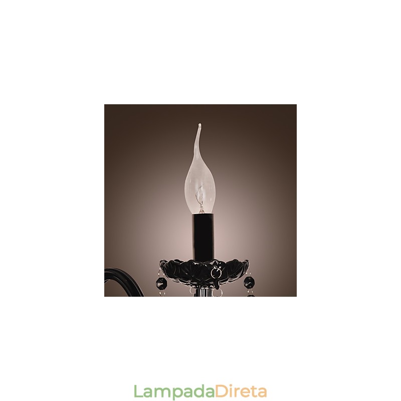 Luminária de parede de cristal preto com lâmpada de vela