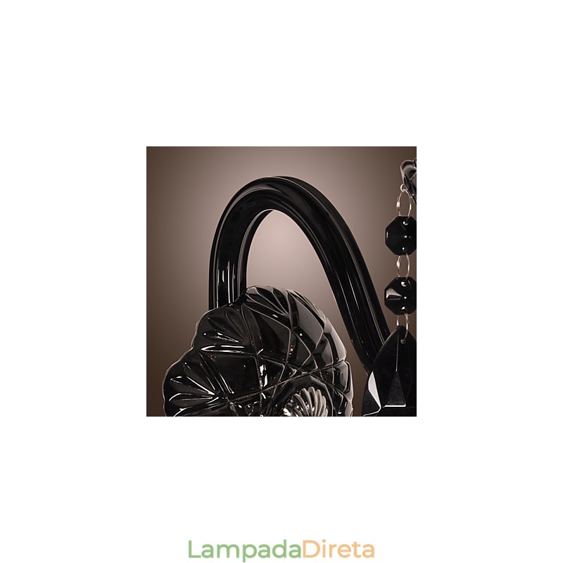 Luminária de parede de cristal preto com lâmpada de vela