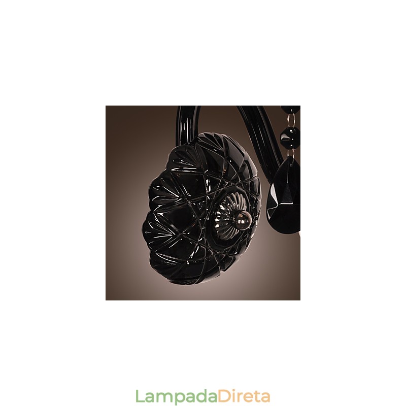 Luminária de parede de cristal preto com lâmpada de vela