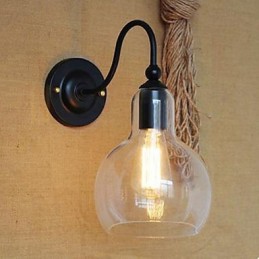 Luminária de parede moderna para restaurante, ferro forjado e vidro