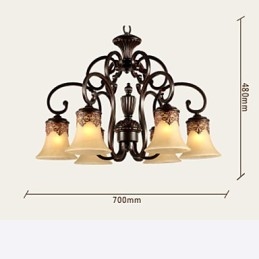 Lustre Pendente Luz 6 Luzes Abajur Para Baixo Vintage Country Metal+Vidro