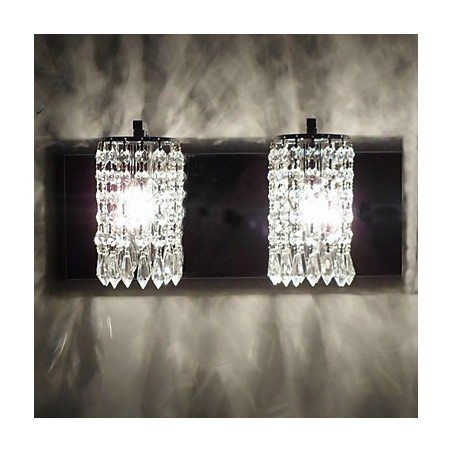 Luminária de parede moderna com pingentes de cristal e 2 luzes em cromo polido Luminária de parede moderna com pingentes de cristal e 2 luzes em cromo polido