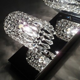 Luminária de parede moderna com pingentes de cristal e 2 luzes em cromo polido