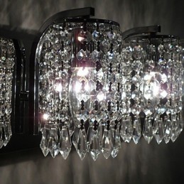 Luminária de parede moderna com pingentes de cristal e 2 luzes em cromo polido