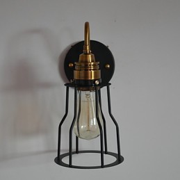 Luminária de parede artística minimalista com cúpula de esqueleto de metal preto