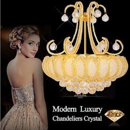 Lustre de luxo moderno com pingente de cristal, diâmetro de 50 cm, contém 8 lâmpadas