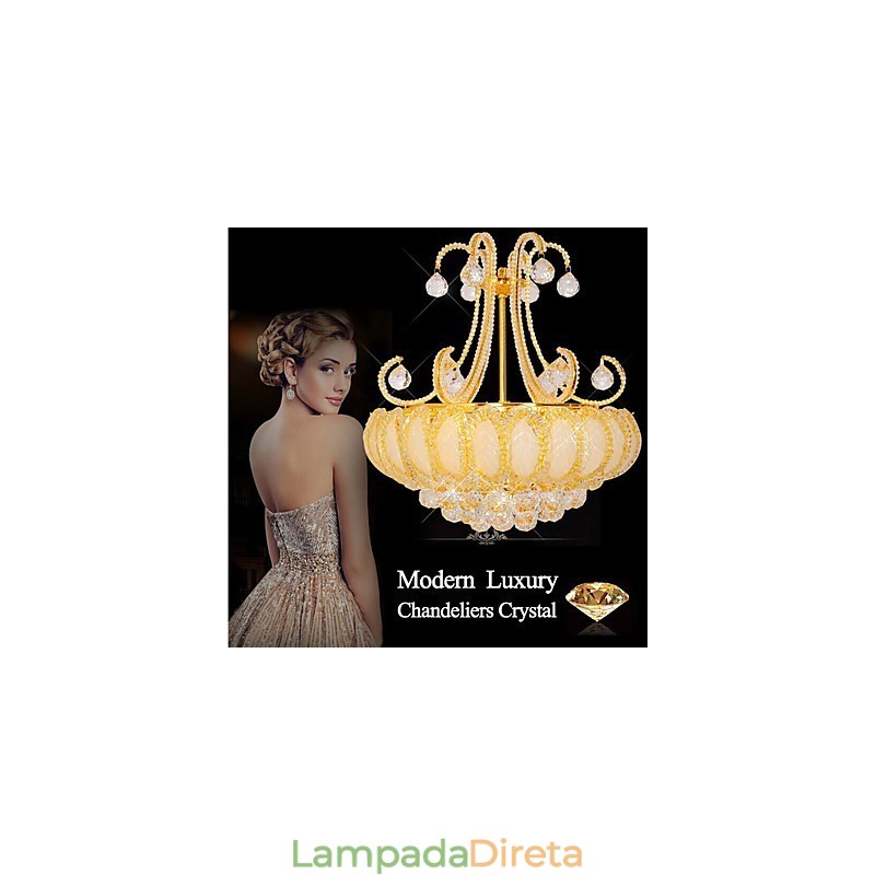Lustre de luxo moderno com pingente de cristal, diâmetro de 50 cm, contém 8 lâmpadas