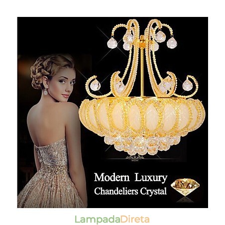 Lustre de luxo moderno com pingente de cristal, diâmetro de 50 cm, contém 8 lâmpadas Lustre de luxo moderno com pingente de cristal, diâmetro de 50 cm, contém 8 lâmpadas