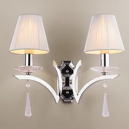 Elegante Luminária de Parede com 2 Luzes Gotas de Cristal Decoradas