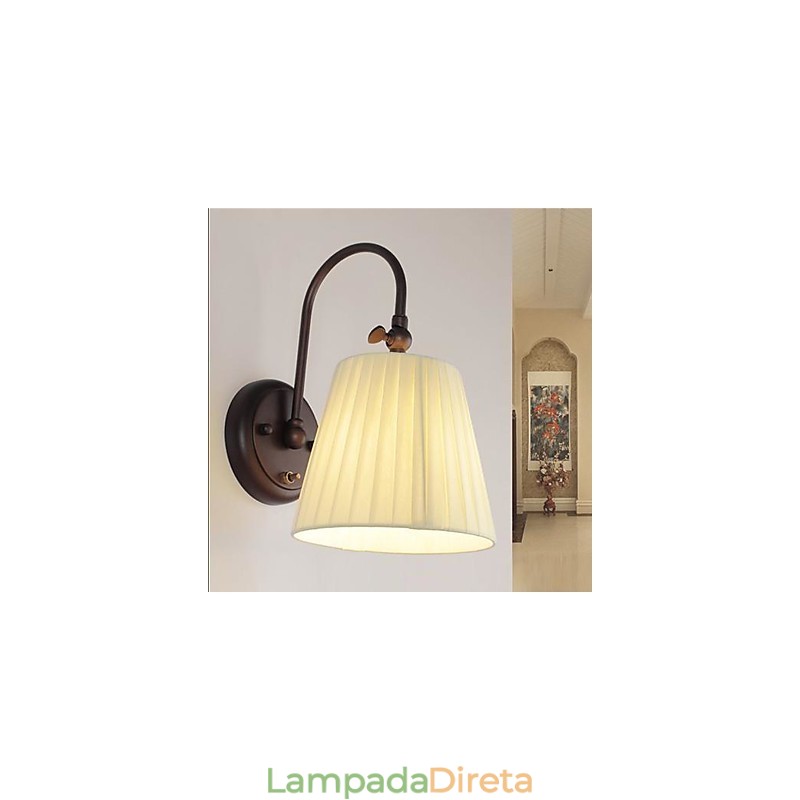 Luminária de parede de ferro com cúpula de tecido em 1 luz