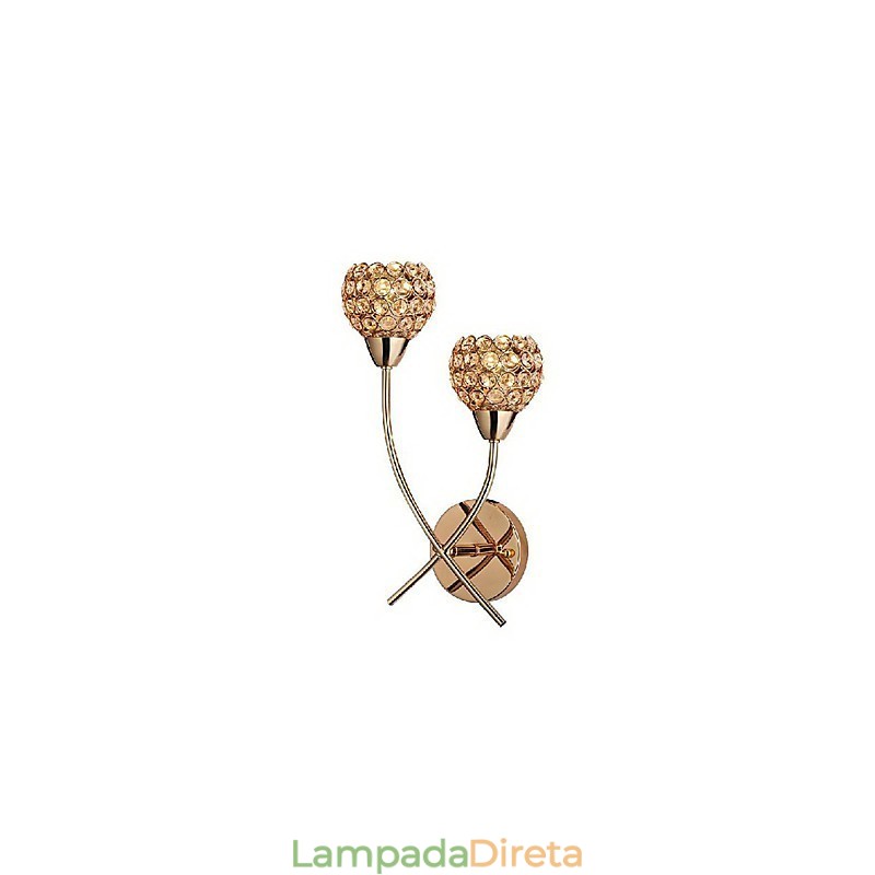 Luminária de parede dourada de cristal com 2 luzes