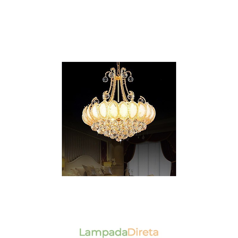 Lustre de luxo moderno com pingente de cristal, diâmetro de 50 cm, contém 8 lâmpadas