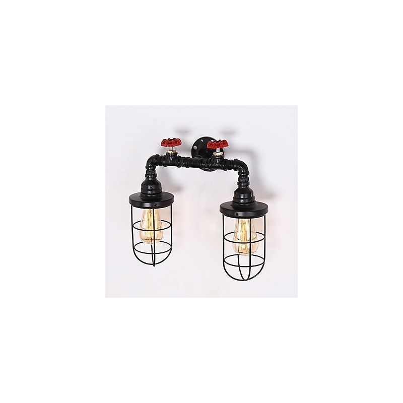 Luminárias de parede de tubo industrial vintage, luzes pretas criativas, iluminação de decoração de restaurante, café, bar, com acabamento pintado de 2 luzes