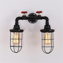 Luminárias de parede de tubo industrial vintage, luzes pretas criativas, iluminação de decoração de restaurante, café, bar, com acabamento pintado de 2 luzes