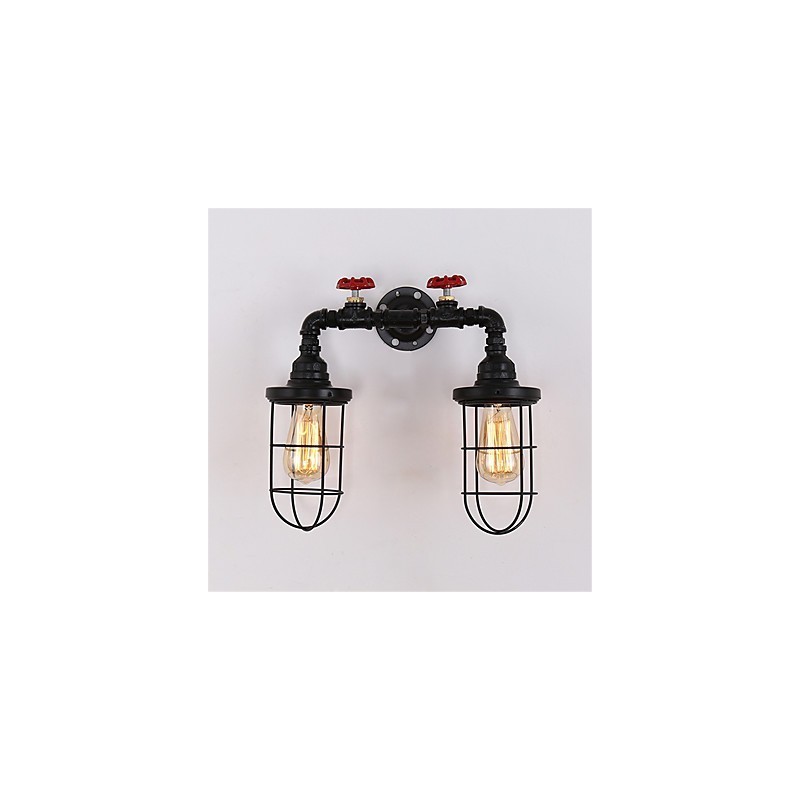 Luminárias de parede de tubo industrial vintage, luzes pretas criativas, iluminação de decoração de restaurante, café, bar, com acabamento pintado de 2 luzes