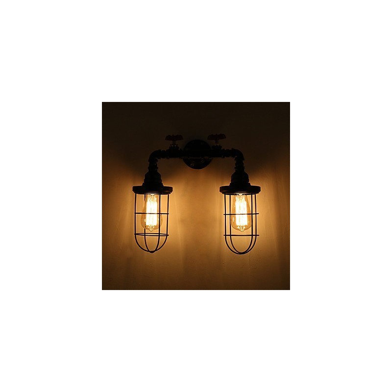 Luminárias de parede de tubo industrial vintage, luzes pretas criativas, iluminação de decoração de restaurante, café, bar, com acabamento pintado de 2 luzes