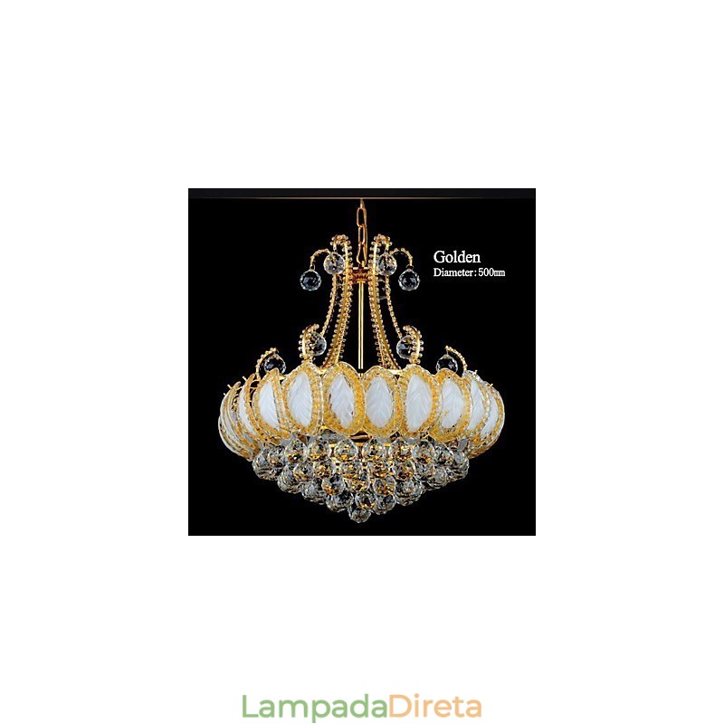 Lustre de luxo moderno com pingente de cristal, diâmetro de 50 cm, contém 8 lâmpadas