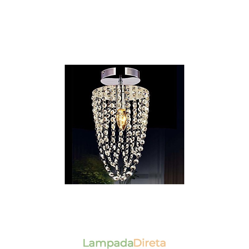 1 Lustre de Cristal Transparente Moderno Cromado K9 com 1 Lâmpada