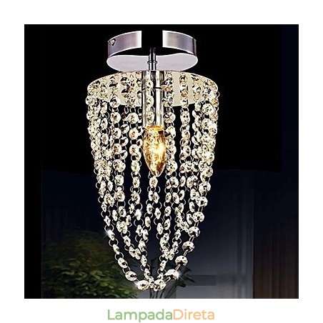 1 Lustre de Cristal Transparente Moderno Cromado K9 com 1 Lâmpada 1 Lustre de Cristal Transparente Moderno Cromado K9 com 1 Lâmpada