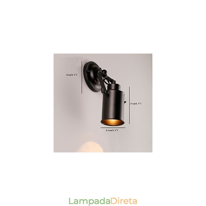 Luminária de parede vintage de metal preto para loft, sala de estar, sala de jantar, corredor, café, bares, luminária de parede