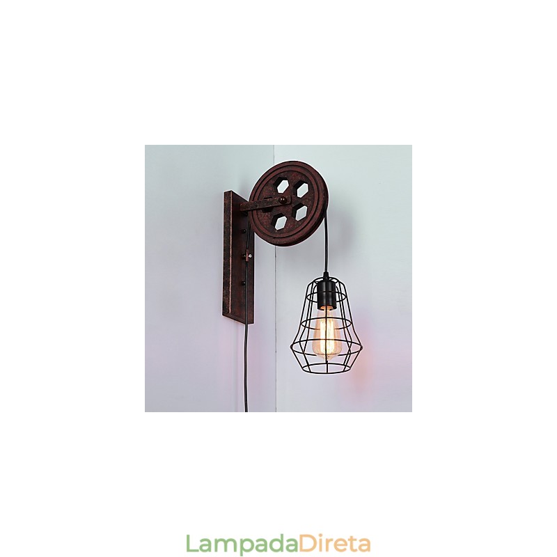 Luminária de parede de ferro retrô industrial personalidade criativa luminária de parede com polia elevatória