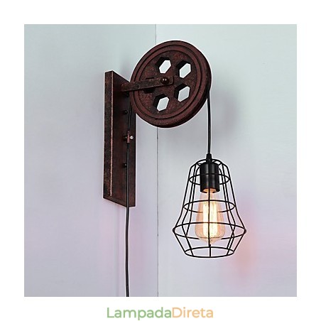 Luminária de parede de ferro retrô industrial personalidade criativa luminária de parede com polia elevatória Luminária de parede de ferro retrô industrial personalidade criativa luminária de parede com polia elevatória