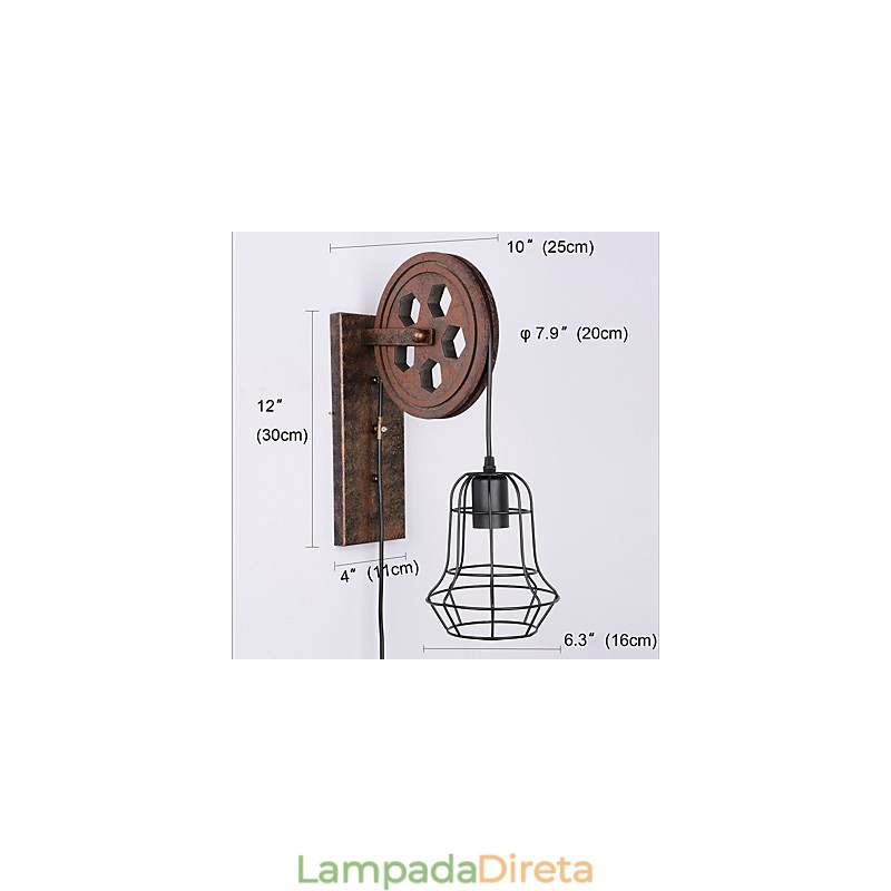 Luminária de parede de ferro retrô industrial personalidade criativa luminária de parede com polia elevatória
