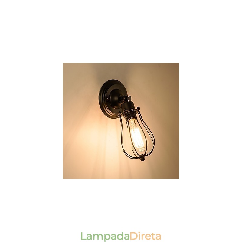 Luminária de parede vintage Luminária de parede industrial Luminária de parede com gaiola de arame de metal preto