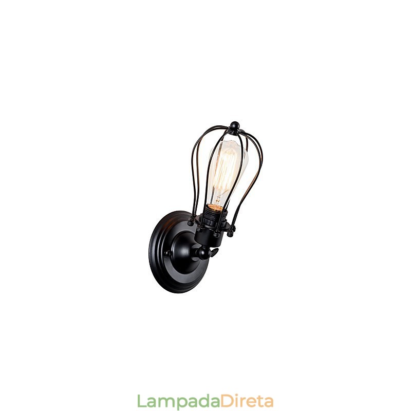 Luminária de parede vintage Luminária de parede industrial Luminária de parede com gaiola de arame de metal preto