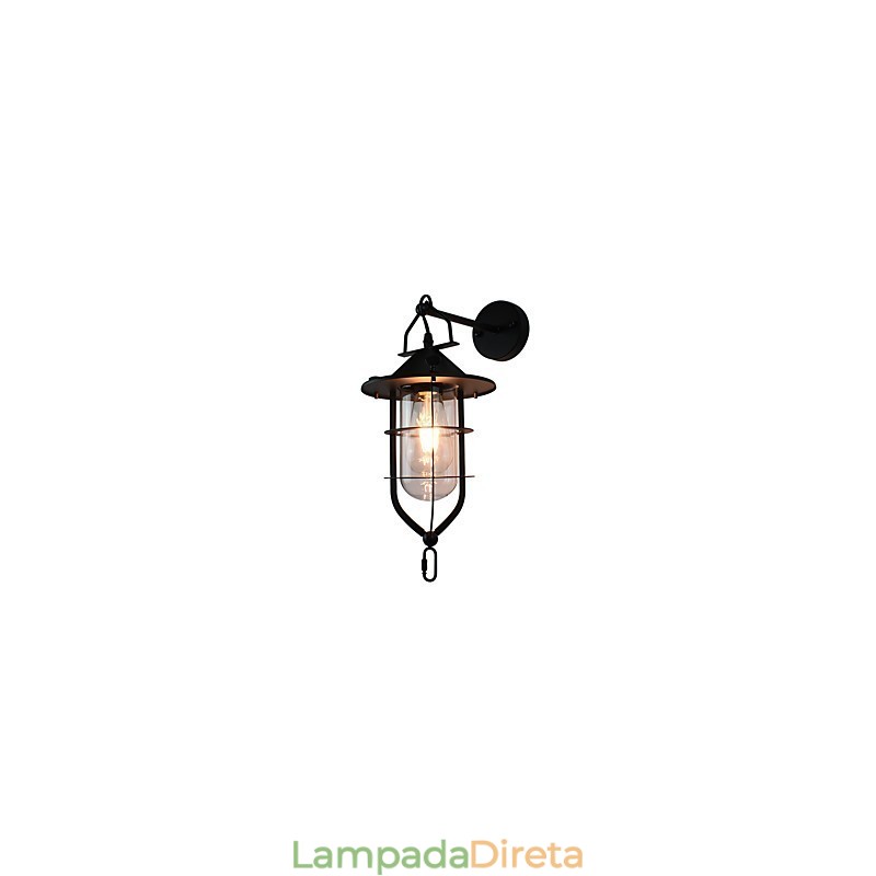 Luminária de parede de aço pintado com luz, decoração de café americano preto e branco, luminária de parede retrô, lâmpada de sabre de luz na parede