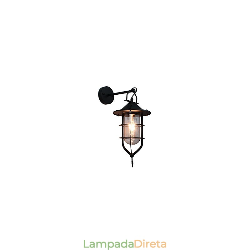 Luminária de parede de aço pintado com luz, decoração de café americano preto e branco, luminária de parede retrô, lâmpada de sabre de luz na parede