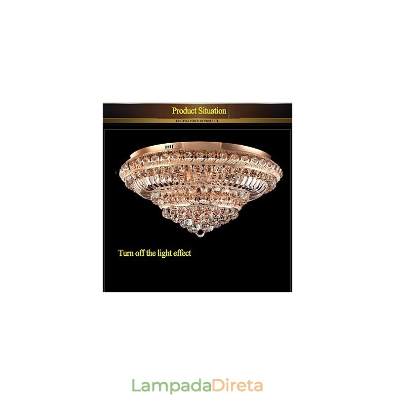 Luminária de teto de cristal de luxo moderna absorve luz de cúpula de 60 cm de diâmetro