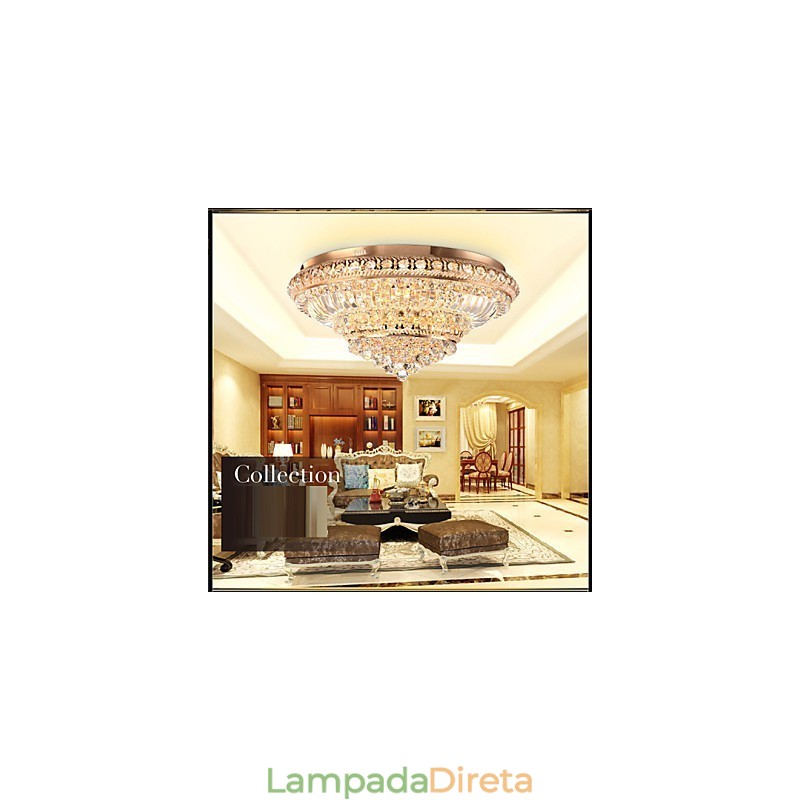 Luminária de teto de cristal de luxo moderna absorve luz de cúpula de 60 cm de diâmetro