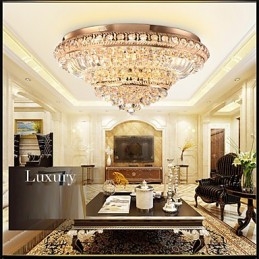 Luminária de teto de cristal de luxo moderna absorve luz de cúpula de 60 cm de diâmetro