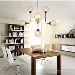 Lustre moderno criativo de ferro forjado restaurando formas antigas de bola de vidro molecular magia feijão droplight