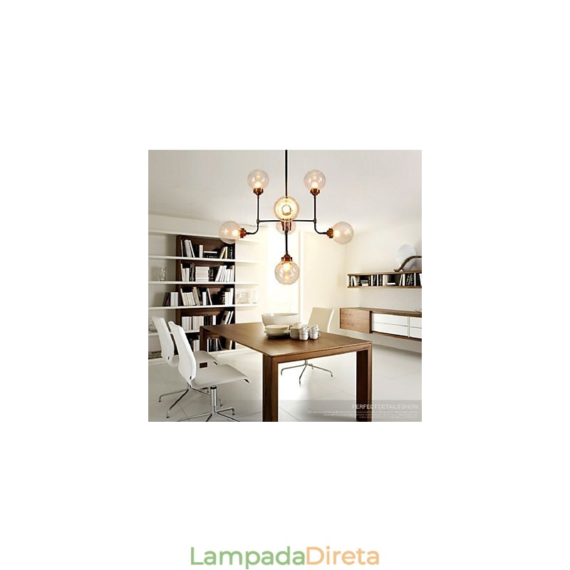 Lustre moderno criativo de ferro forjado restaurando formas antigas de bola de vidro molecular magia feijão droplight