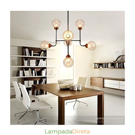 Lustre moderno criativo de ferro forjado restaurando formas antigas de bola de vidro molecular magia feijão droplight Lustre moderno criativo de ferro forjado restaurando formas antigas de bola de vidro molecular magia feijão droplight