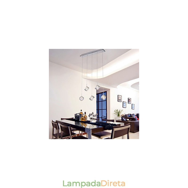 Luminária pendente moderna contemporânea de cristal cromado