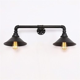 Luminária de parede industrial vintage, abajur de metal preto, decoração para restaurante, café, bar, iluminação com 2 luzes, acabamento pintado