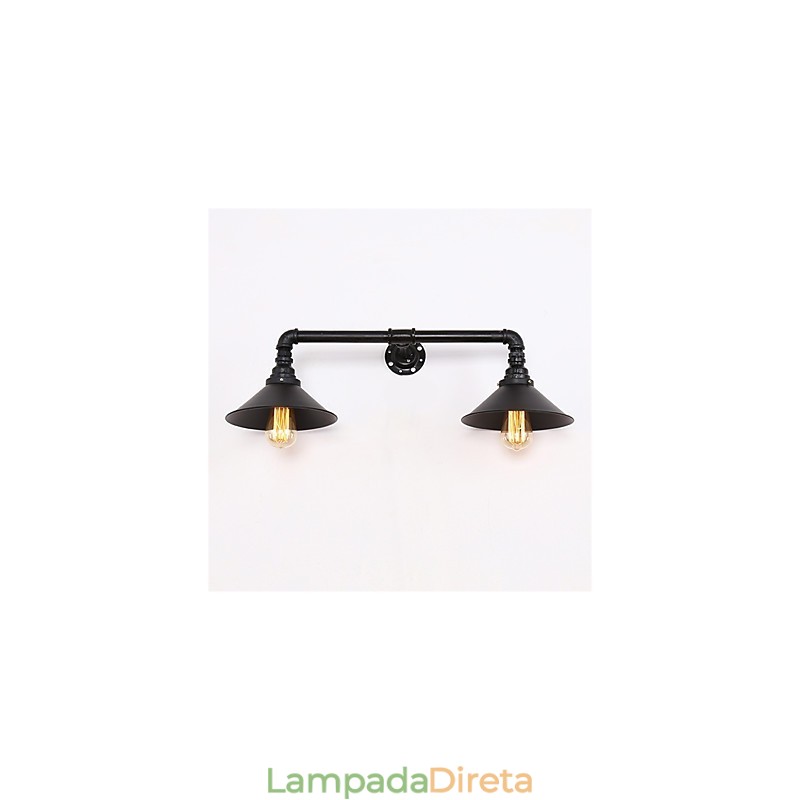 Luminária de parede industrial vintage, abajur de metal preto, decoração para restaurante, café, bar, iluminação com 2 luzes, acabamento pintado