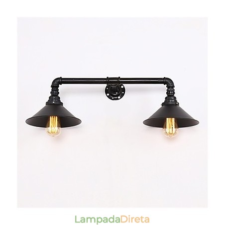 Luminária de parede industrial vintage, abajur de metal preto, decoração para restaurante, café, bar, iluminação com 2 luzes, acabamento pintado Luminária de parede industrial vintage, abajur de metal preto, decoração para restaurante, café, bar, iluminação com 2 luzes, acabamento pintado
