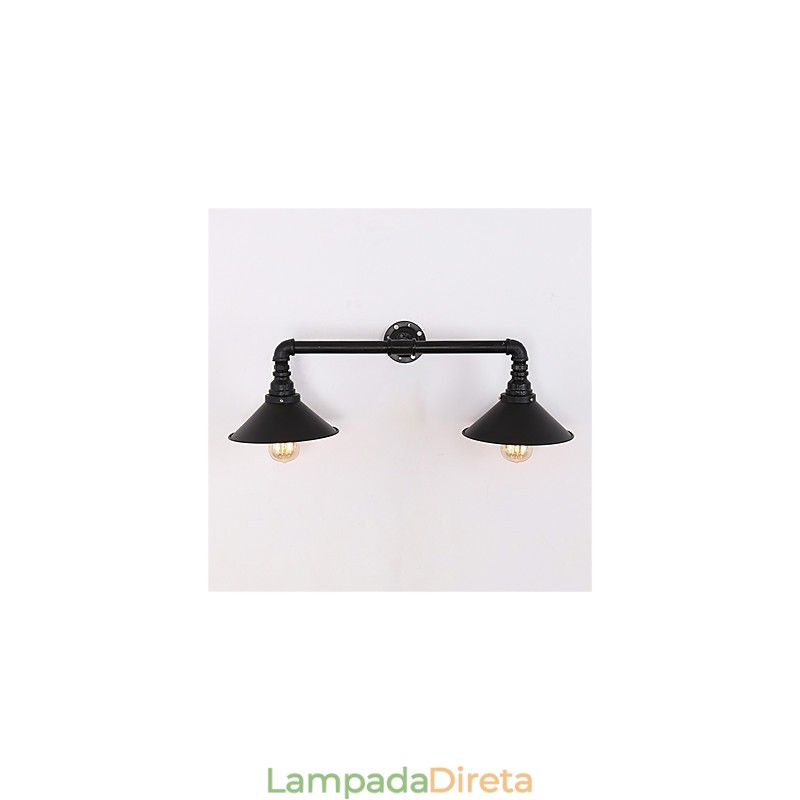 Luminária de parede industrial vintage, abajur de metal preto, decoração para restaurante, café, bar, iluminação com 2 luzes, acabamento pintado