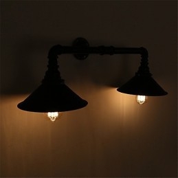 Luminária de parede industrial vintage, abajur de metal preto, decoração para restaurante, café, bar, iluminação com 2 luzes, acabamento pintado