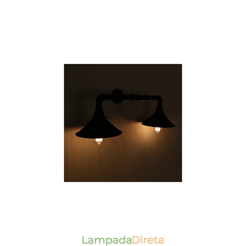 Luminária de parede industrial vintage, abajur de metal preto, decoração para restaurante, café, bar, iluminação com 2 luzes, acabamento pintado