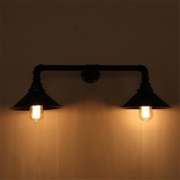 Luminária de parede industrial vintage, abajur de metal preto, decoração para restaurante, café, bar, iluminação com 2 luzes, acabamento pintado