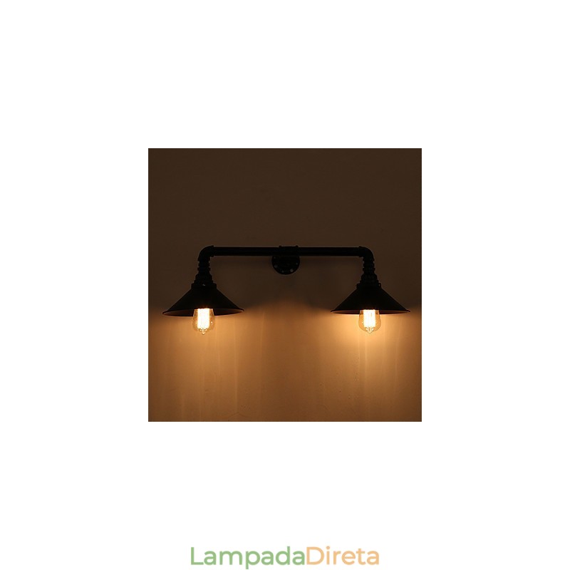 Luminária de parede industrial vintage, abajur de metal preto, decoração para restaurante, café, bar, iluminação com 2 luzes, acabamento pintado