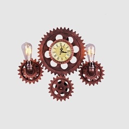 Luminárias de parede industriais vintage em forma de engrenagem de madeira Luzes giratórias criativas para decoração de restaurante, café, bar
